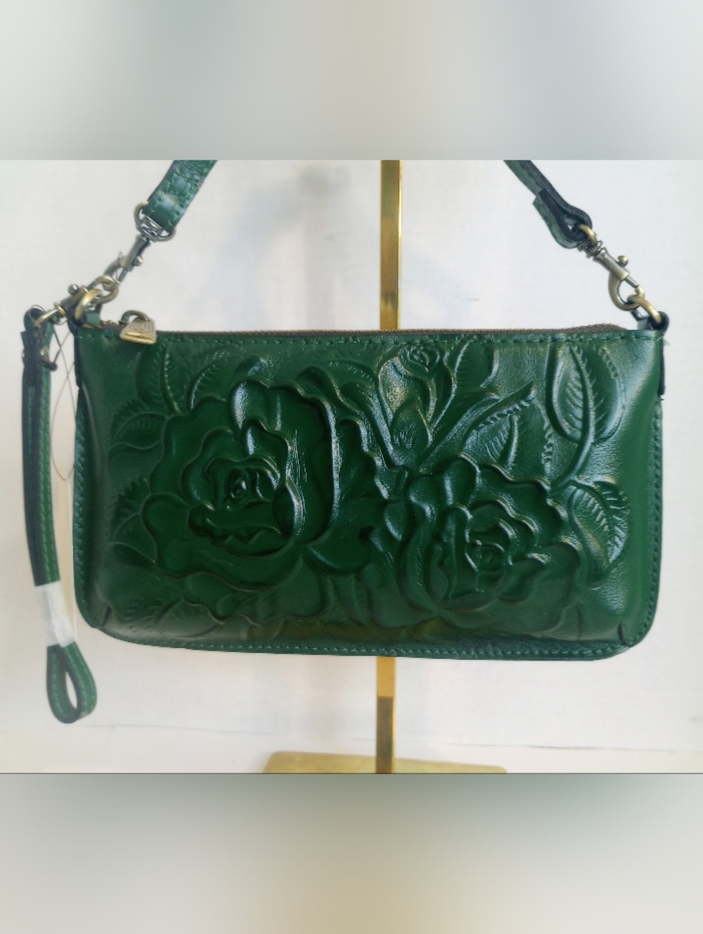 NWT Patricia Nash Rose Tooled Leather Laurina Crossbody Bag, Soft Green - Picture 2 of 12